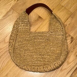 J. Crew Woven Straw Shoulder Bag with Brown Handle